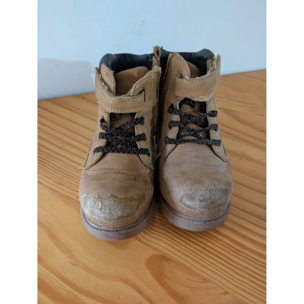 Wonder Nation Boys Tan Work Boots Size 12 Ankle Zip Lug Sole BTWN42CA042